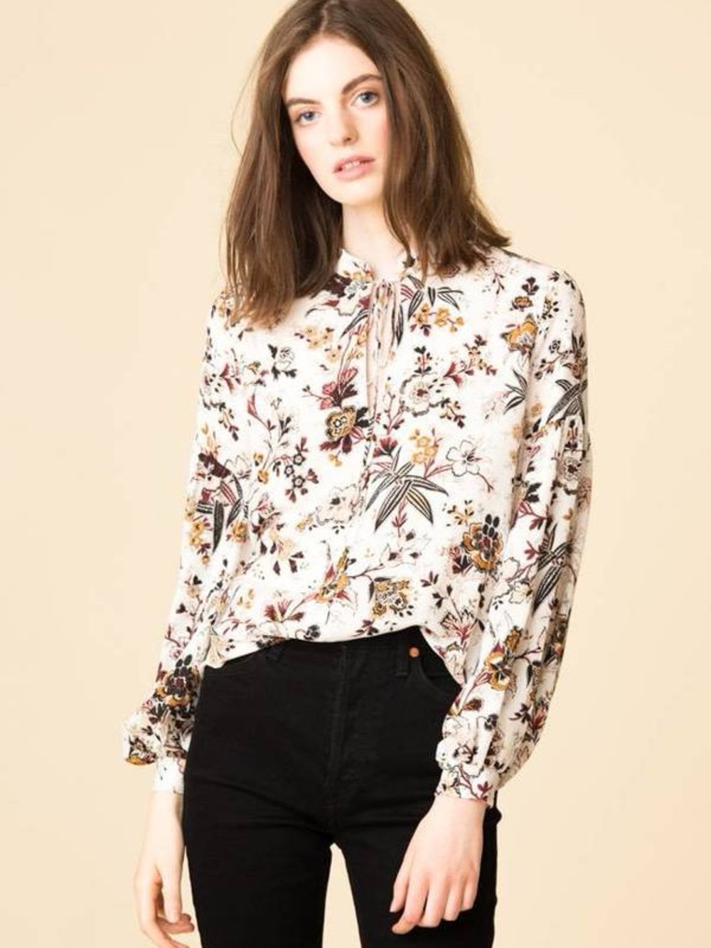 A.L.C Ty Floral Tie-Neck Silk Blouse
